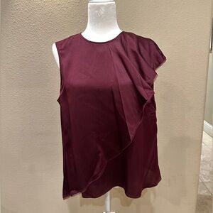Brooks Brothers Silk Sleeveless Blouse Burgundy with Ruffle NWT Size 16